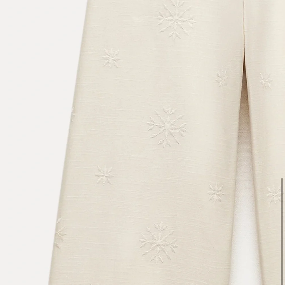 Zara ZW Collection Embroidered Ecru Linen Blend Pants XS